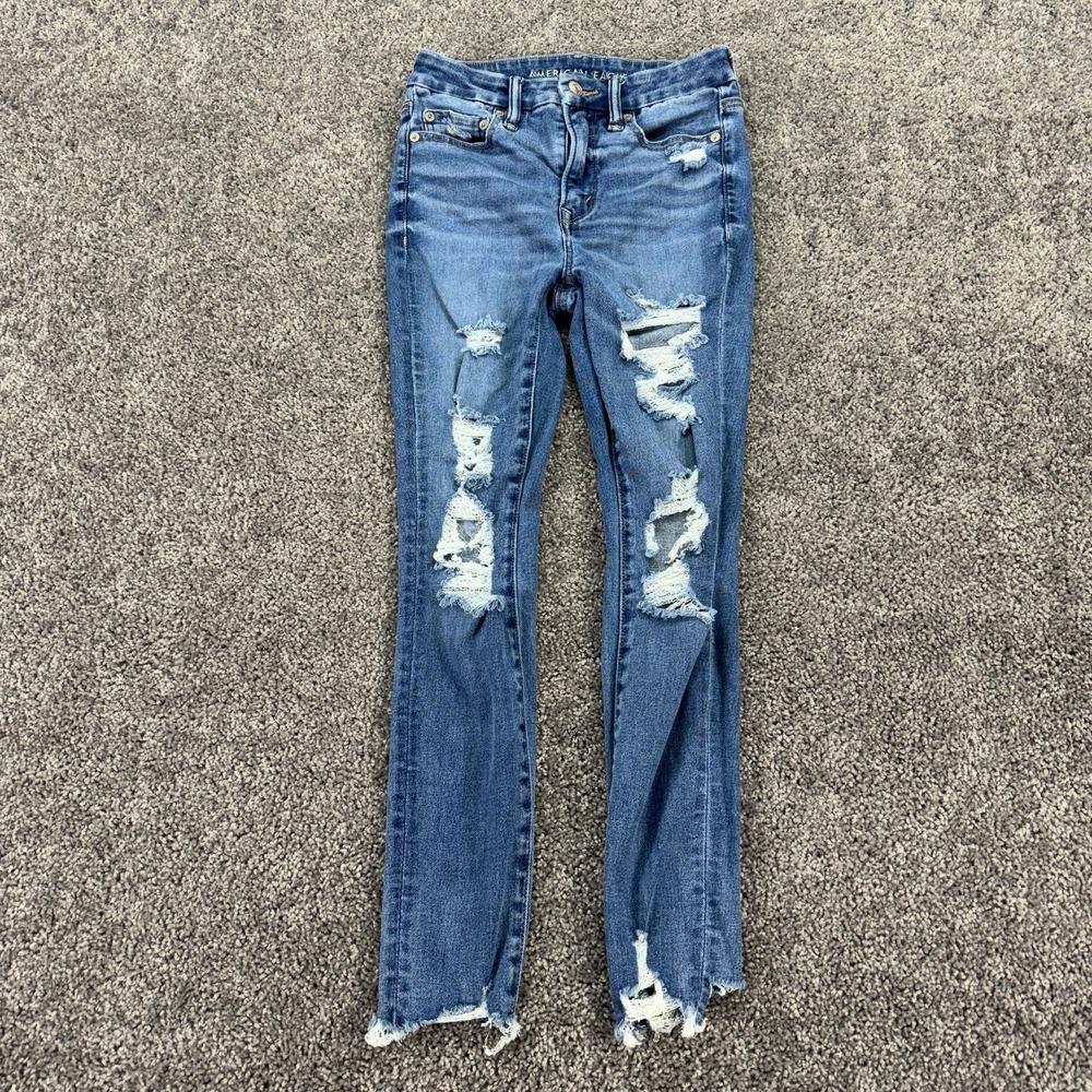 American Eagle Jeans Womens 2 Short Blue Super Hi Rise Jegging The Luxe Jean